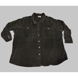 Roamans Brown Corduroy Button Up Shirt Womens Plus 4X Long Sleeve